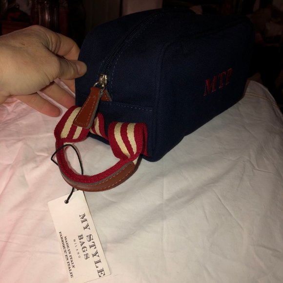 MY STYLE BAGS ITALY NEW NWT blue red stripe high quality makeup bag "MTP" - Picture 7 of 7